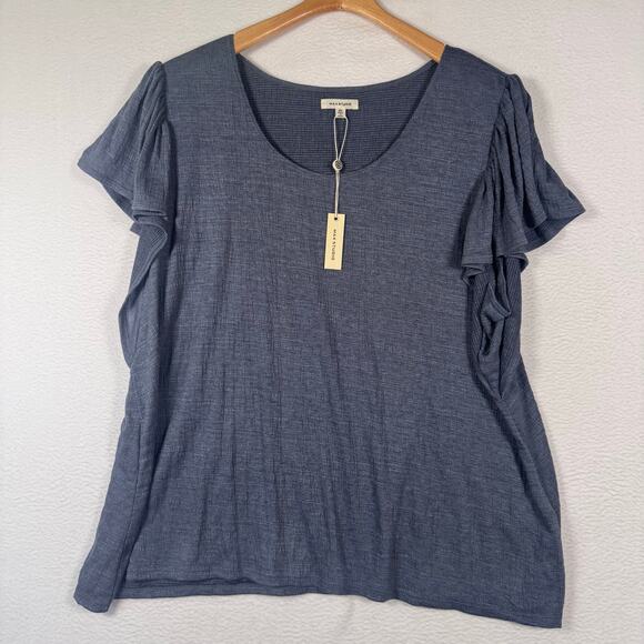 Max Studio Women's Plus Size 2X Flutter Sleeve Crinkle Jersey Knit Top Casual - Picture 4 of 10